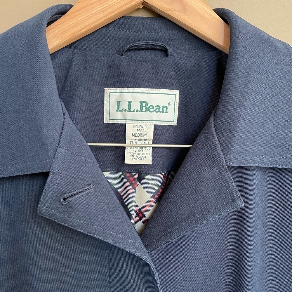 Vintage L.L. Bean Hidden Button Dress Jacket Navy Blue Medium Trench - Picture 2 of 6